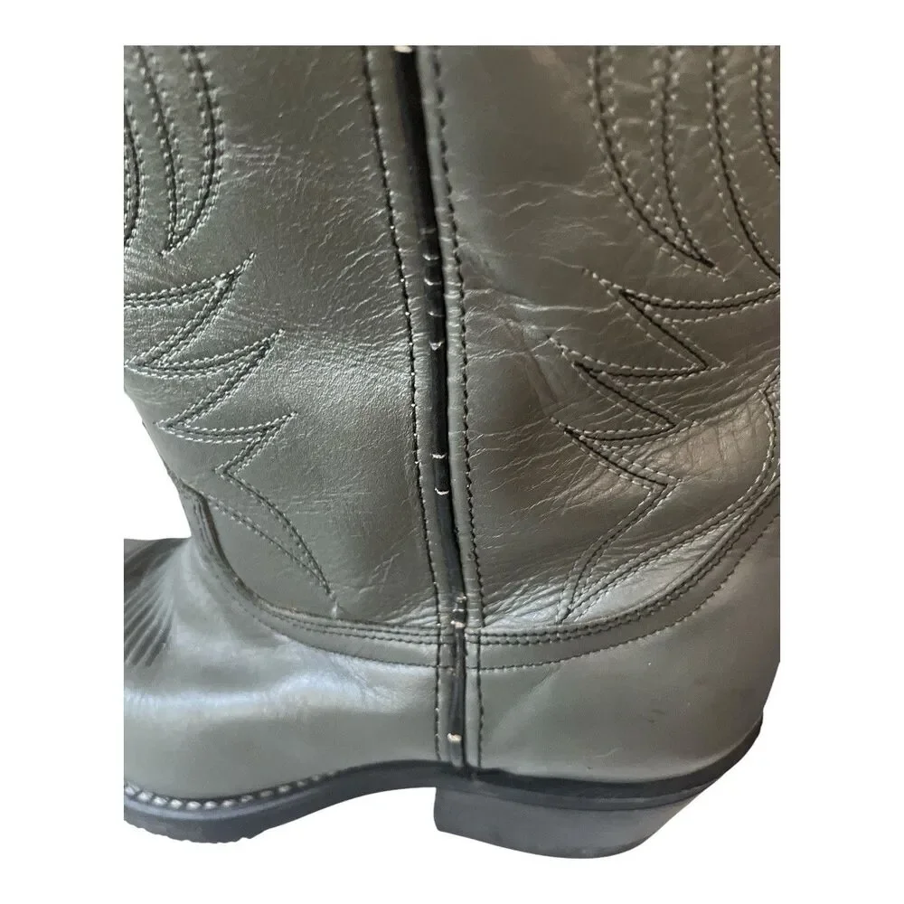 Mens Leather Cowboy Boots Embroidered Western Rubber Sole Size 8D READ